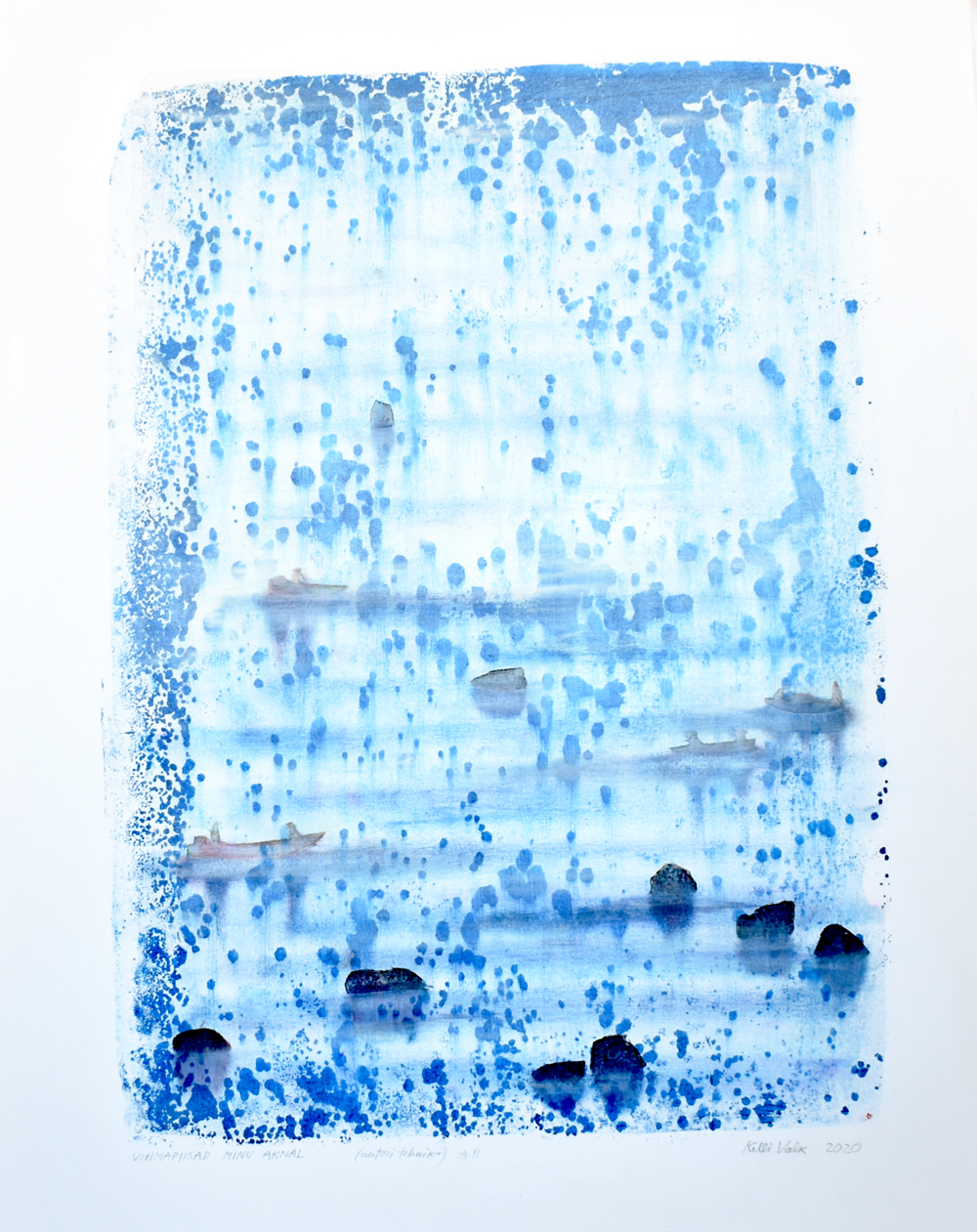Vihmapiisad minu aknal / Raindrops On My Window (62x45cm, autoritehnika / authors technique)